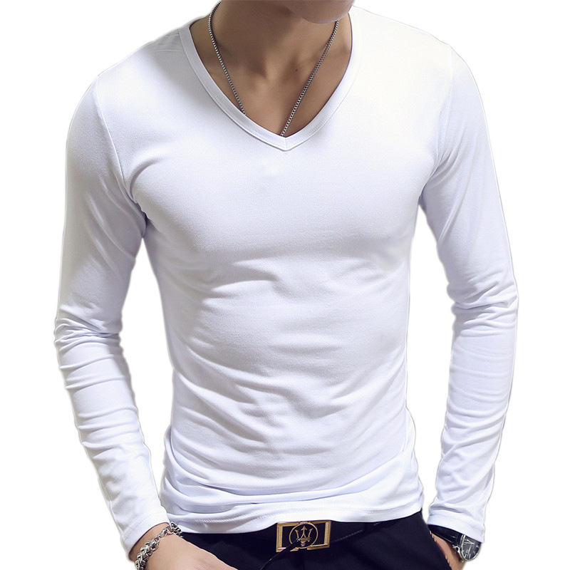 V Neck Mens T Shirts Plain Lon - огляд і ціна Undershirt Crew Neck