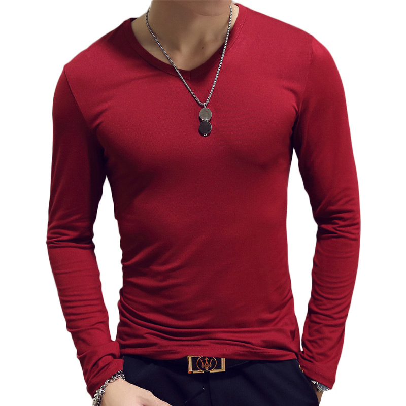V Neck Mens T Shirts Plain Lon - огляд і ціна Undershirt Crew Neck