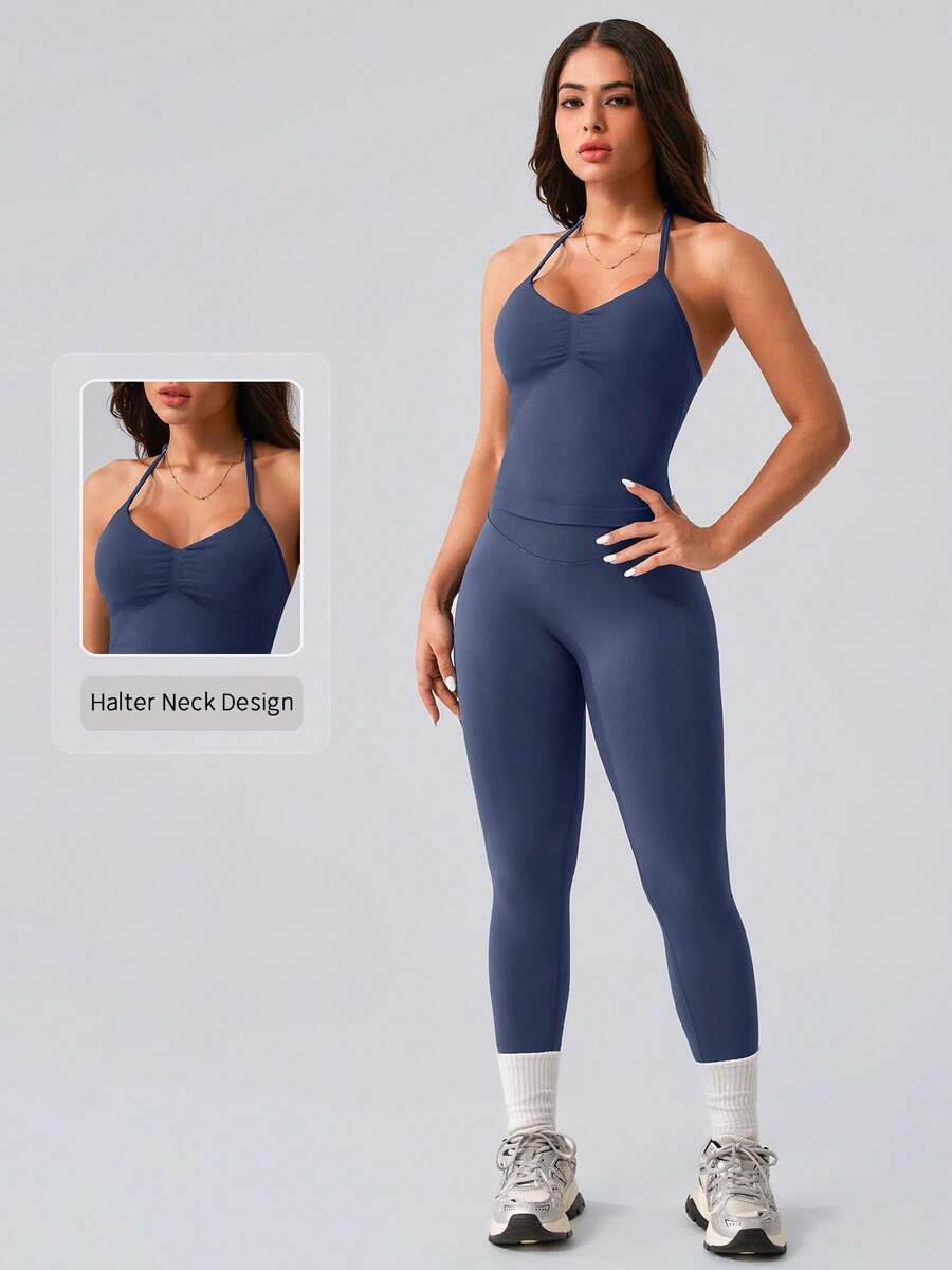 Womens Halter Neck Yoga Set Ri - огляд і ціна Tank Top Ribbed