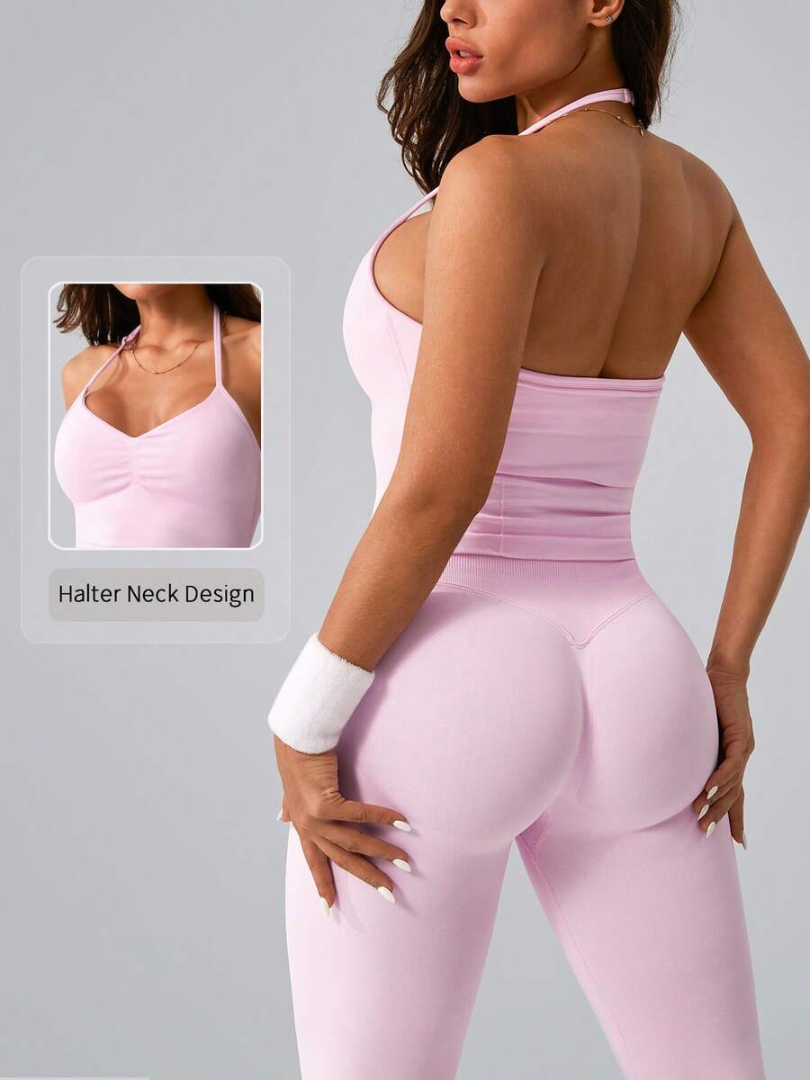Womens Halter Neck Yoga Set Ri - огляд і ціна Tank Top Ribbed