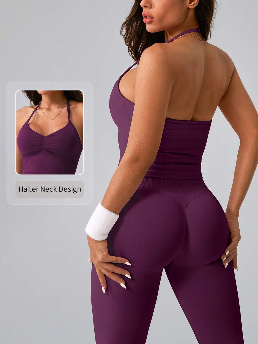 Womens Halter Neck Yoga Set Ri - огляд і ціна Tank Top Ribbed