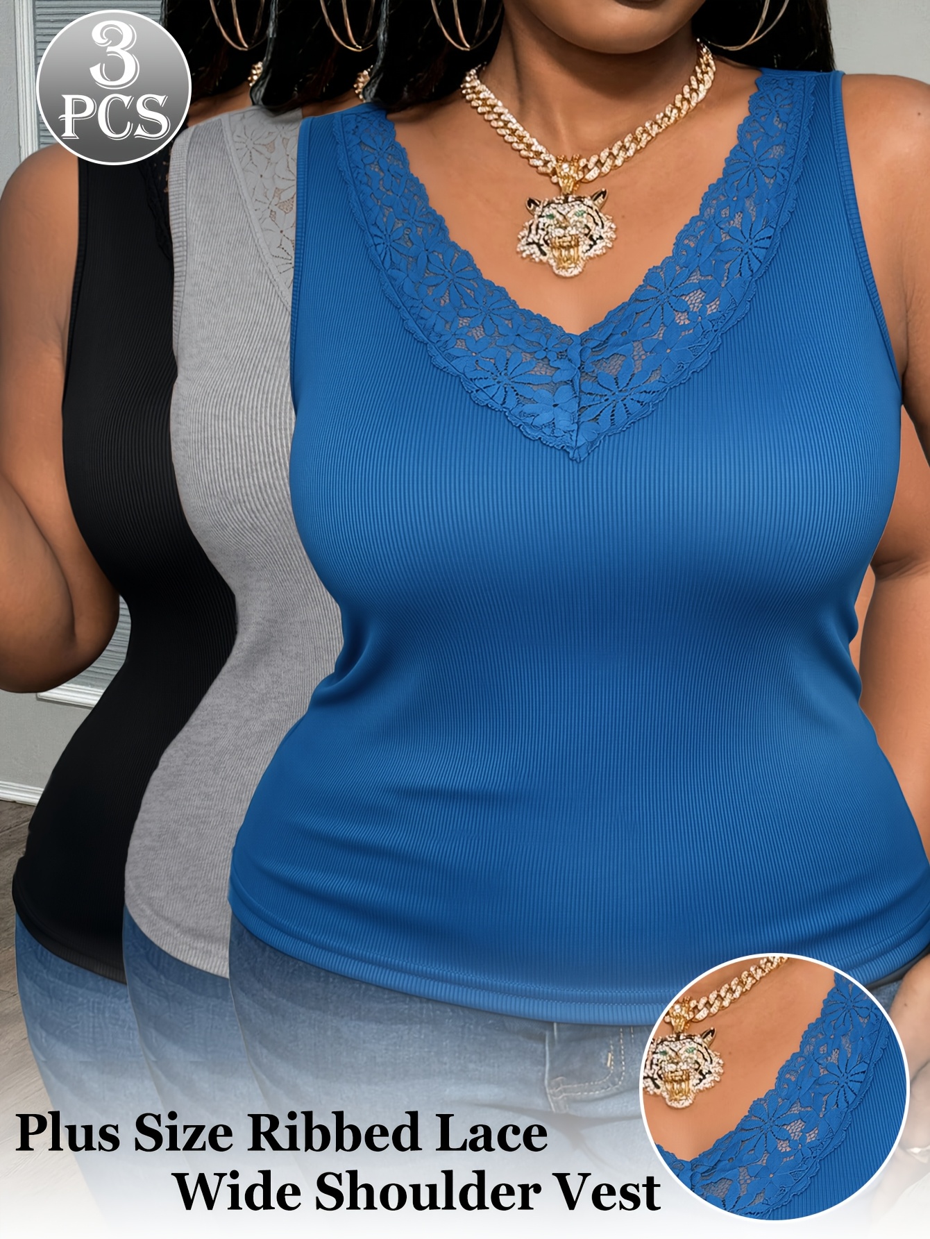 3-Pack Plus Size Lace V-Neck V - огляд і ціна Sleeveless Undershirt