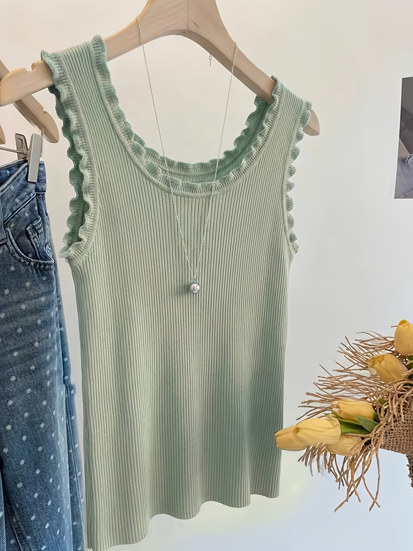 Women's Sleeveless Lace Trim R - огляд і ціна Tank Top Ribbed