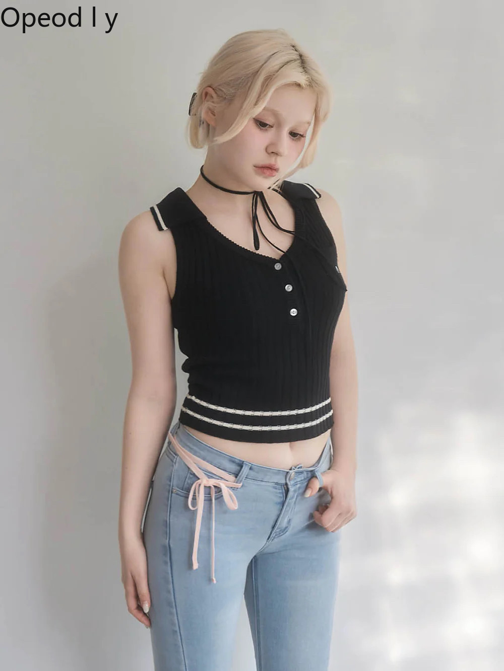 Japanese Sweet Lapel Twist V-n - огляд і ціна Suspender Tank Top