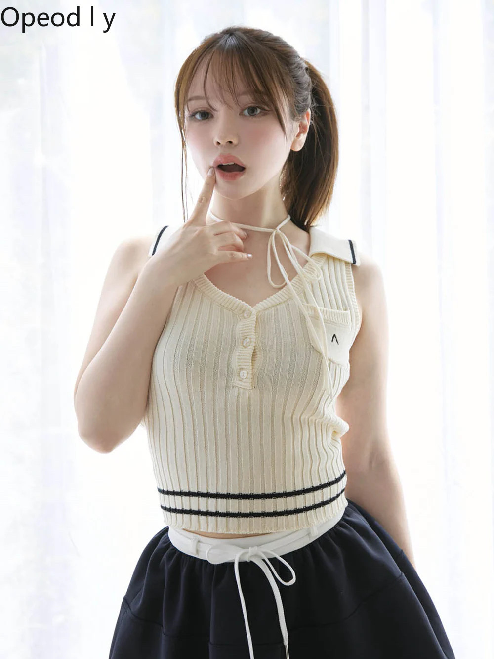 Japanese Sweet Lapel Twist V-n - огляд і ціна Suspender Tank Top