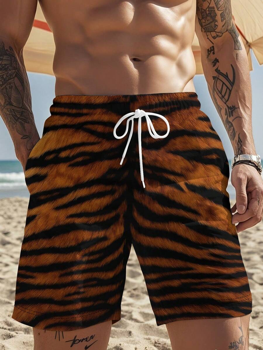 Mens Tiger Print Beach Shorts  - огляд і ціна Trunk Breathable Men