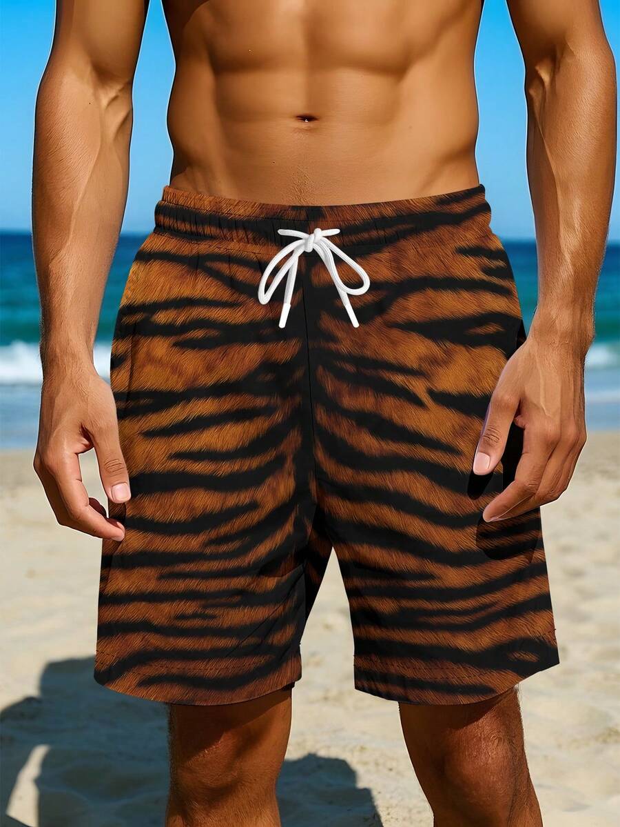 Mens Tiger Print Beach Shorts  - огляд і ціна Trunk Breathable Men