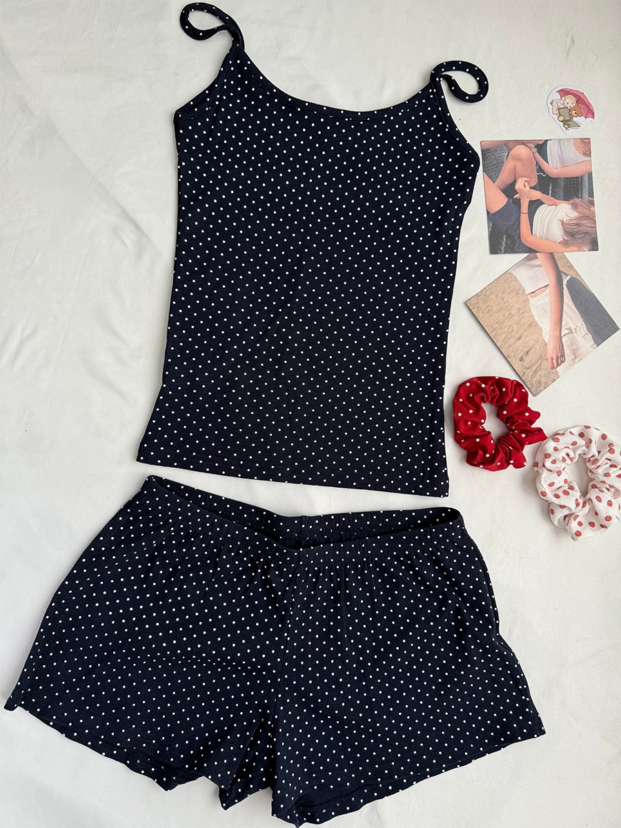 Navy Dot Ribbed Shorts Sets Wo - огляд і ціна Tank Top Ribbed